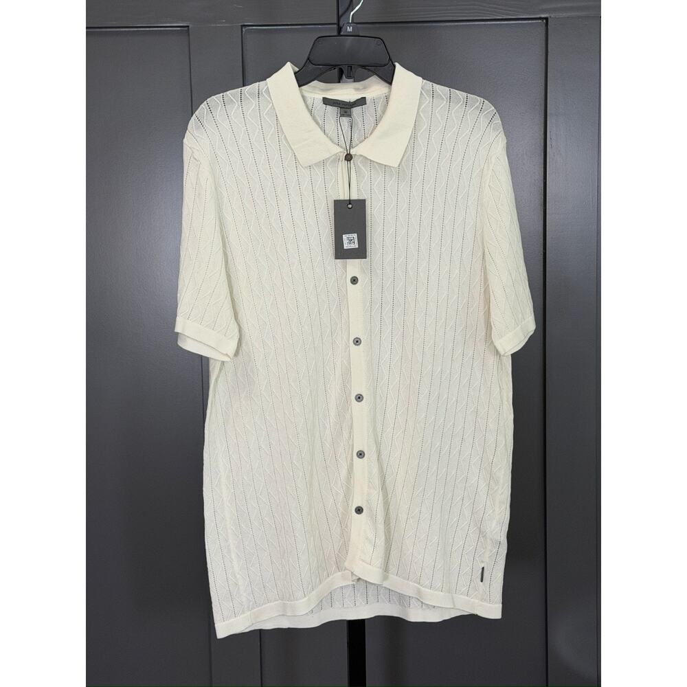 John Varvatos White Diamond Knit Polo SS Button-Up, $268 MSRP